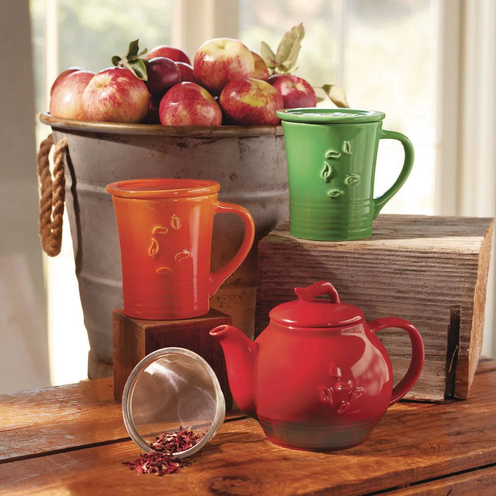 Red Dancing Leaves Teapot - Image 3