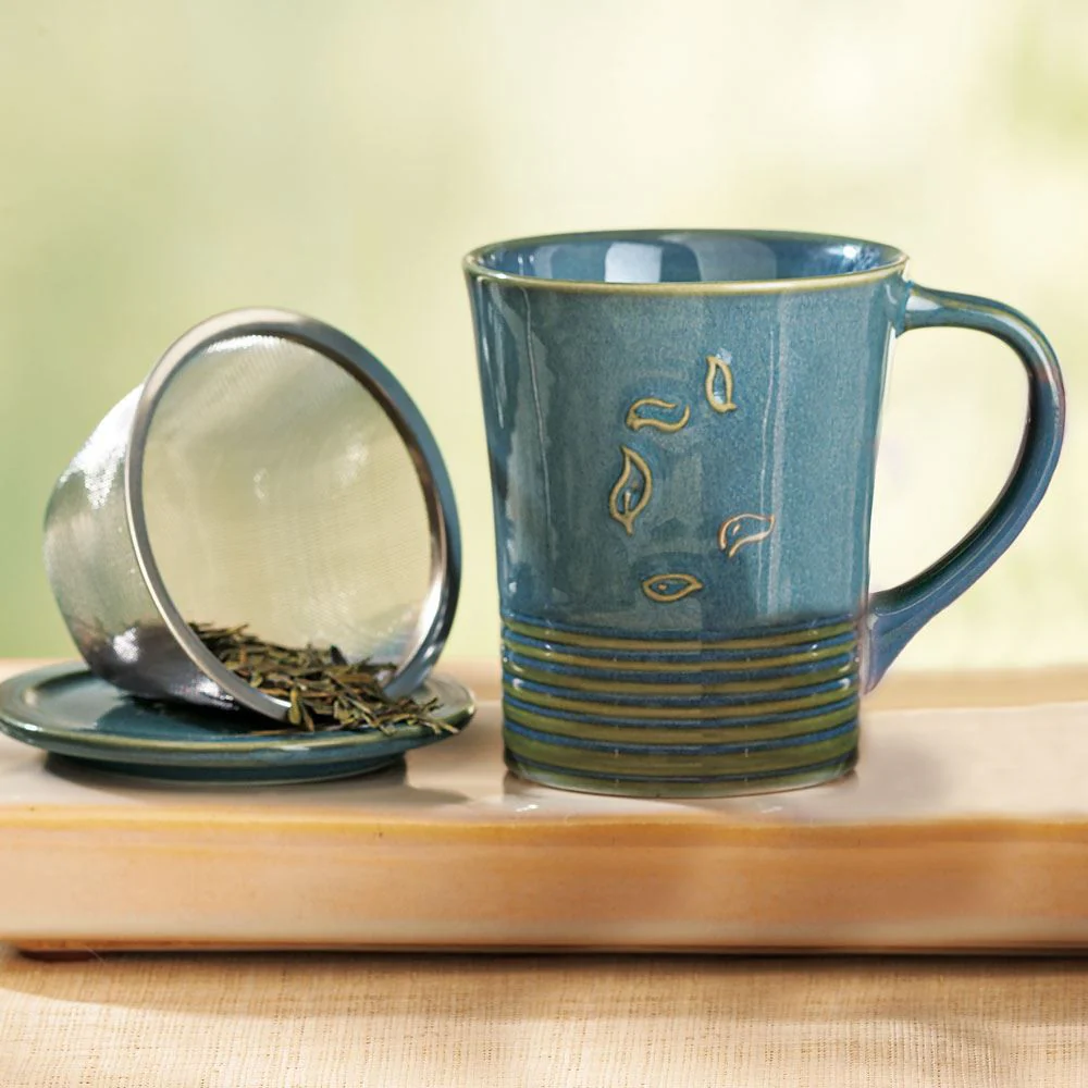 Sky Blue Dancing Leaves Mug - Image 3